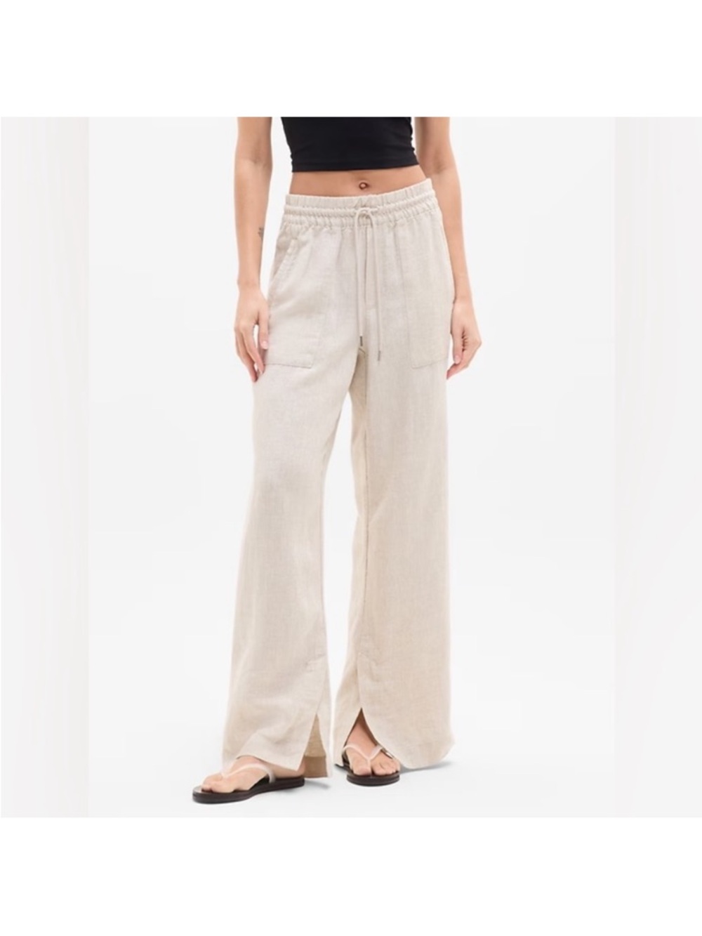 Athleta Wide Leg Drawstring Pants in Light Beige